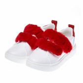 Pantofi pentru fete în alb cu velcro pufos roșu Colors Of California 93754 