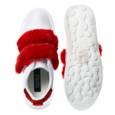 Pantofi pentru fete în alb cu velcro pufos roșu Colors Of California 93756 3
