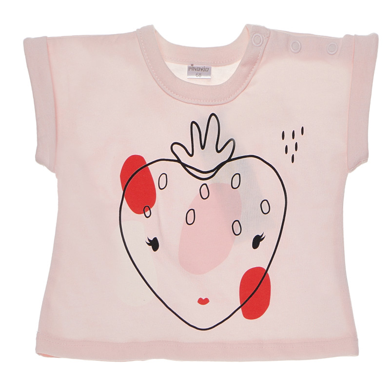 Bluză din bumbac cu mânecă scurtă și imprimeu căpșuni, pentru fetițe  94621