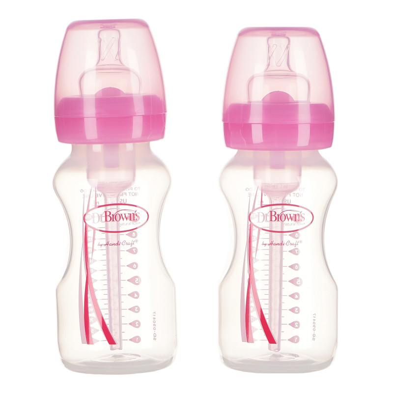 Sticlă de alimentare cu polipropilenă, roz, cu 1 tetină, 0 + luni, 270 ml.  95182
