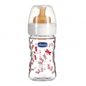 Flacon din sticlă cu tetină de cauciuc 1 picătură, pentru vârste între 0+ luni și capacitate 150 ml, roz Chicco 95756 