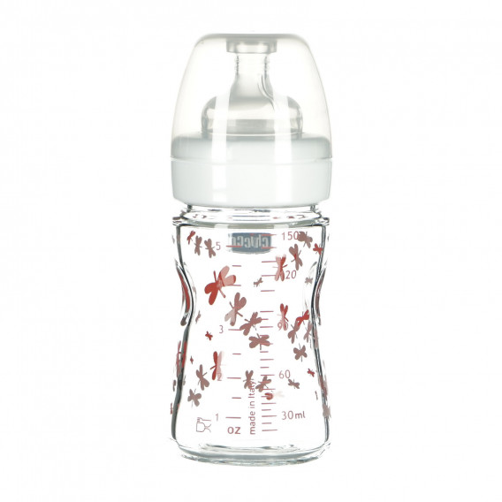 Flacon din sticlă cu tetină de silicon, 1 picătură, pentru vârste între 0+ luni și capacitate 150 ml, roz Chicco 95763 2