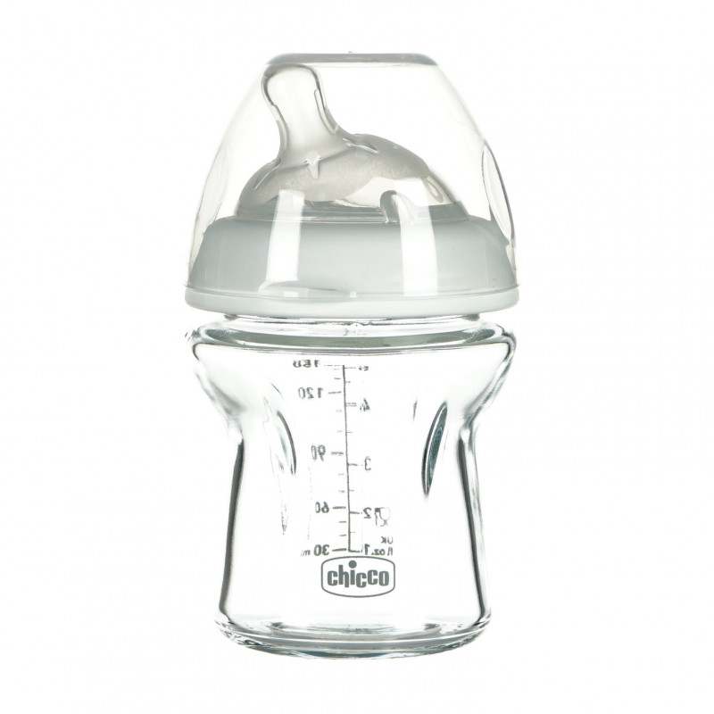 Biberon din sticlă albă, 150 ml, cu 1 picătură pentru bebelușii de peste 0 luni  95796