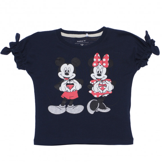 Bluză din bumbac Mickey și Minnie Mouse cu mâneci scurte pentru o fată Name it 96568 