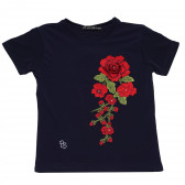 O bluză albastru bleumarin cu mânecă scurtă și un imprimeu trandafir pentru fete Picolla Speranza 96682 