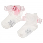 Șosete pentru bebeluși cu panglică din satin și floare roz delicată Picolla Speranza 96769 