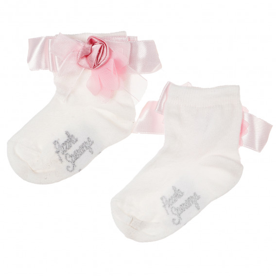 Șosete pentru bebeluși cu panglică din satin și floare roz delicată Picolla Speranza 96769 