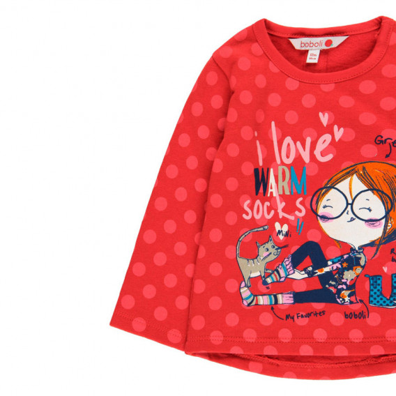 Bluză roșie din bumbac cu mânecă lungă, cu imprimeu buline, pentru o fată Boboli 99037 3