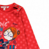 Bluză roșie din bumbac cu mânecă lungă, cu imprimeu buline, pentru o fată Boboli 99038 4