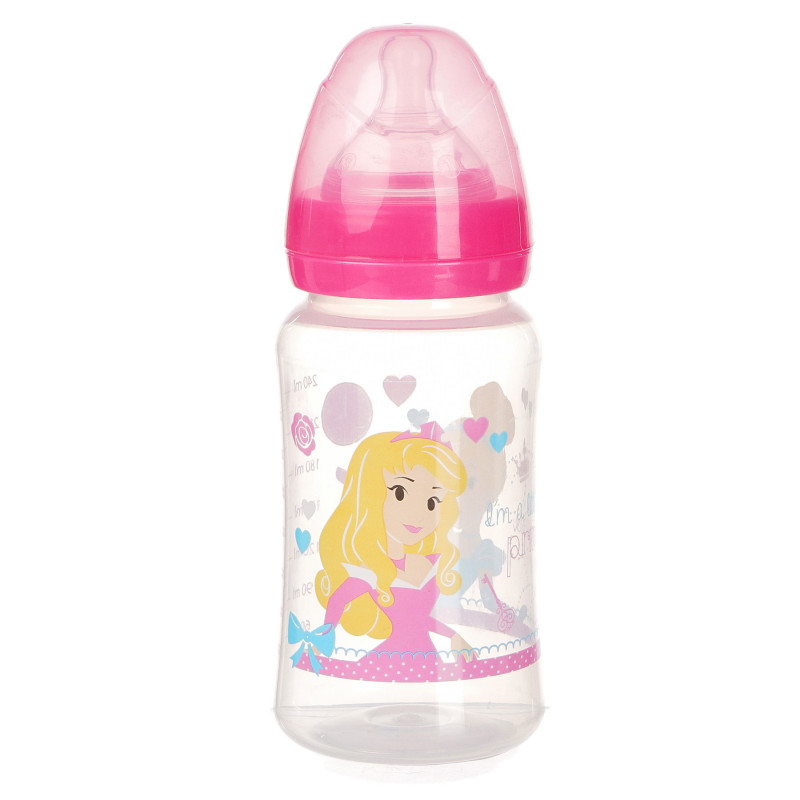 Sticlă cu tetină de silicon cu  Prințese 240 ml pentru fete  99483
