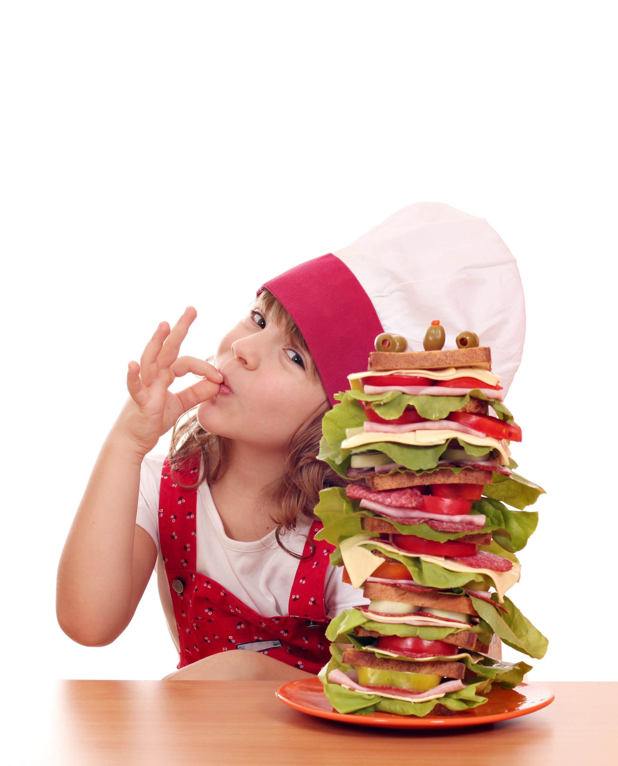 Little,girl,with,ok,hand,sign,and,tall,sandwich